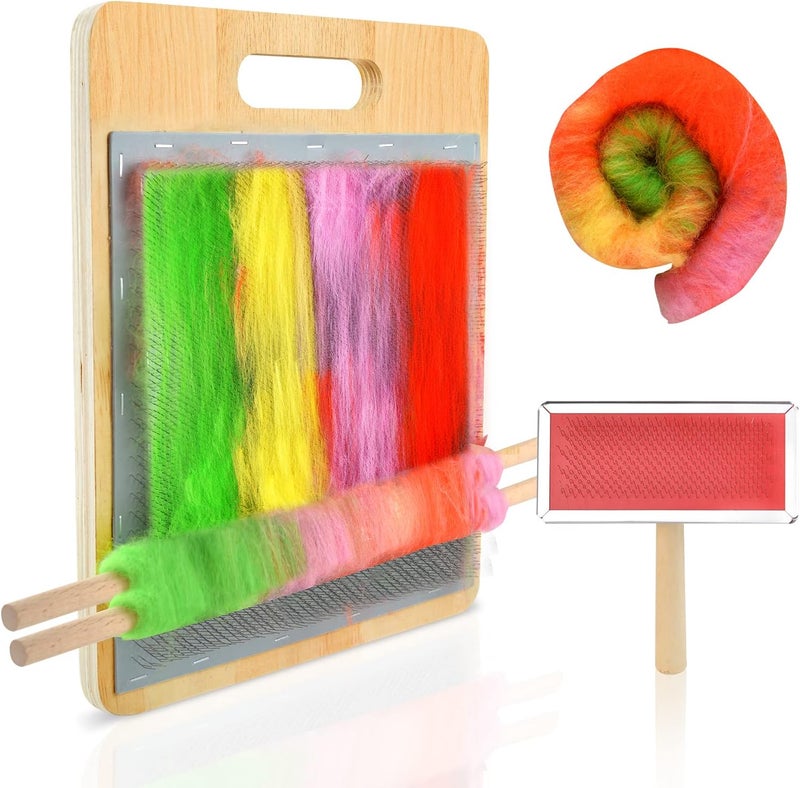 WANGDEFA Wool Blending Board Carding Brush Set with Board and Brush for Rolags - Image 1